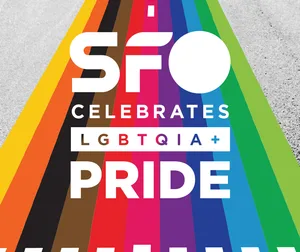 SFO Pride celebration promo rainbow on runway