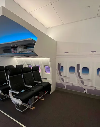 Sensory Room at SFO full-scale aircraft interior mock-up 