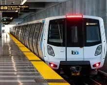 A BART train at the SFO BART station platform