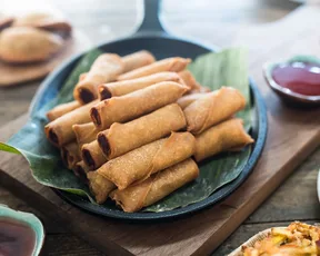 Lumpia egg rolls and dipping sauce from Mama Go's, SFO