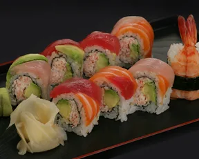 Rainbow sushi roll prepared by Wakaba, SFO