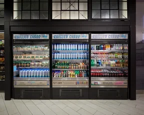 Cooler of drinks at Mills Cargo