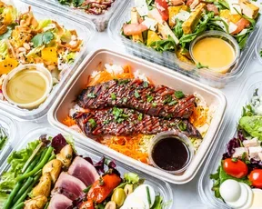 Fresh salads and protein based entrees offered at Proper Foods, SFO